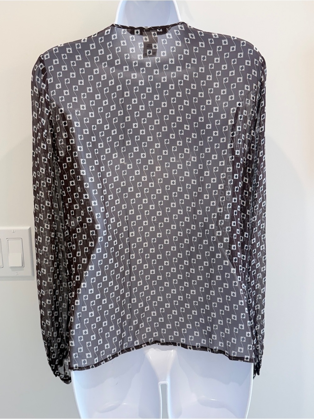 Diane von Furstenberg Brown & Cream Geometric Silk Blouse - Picture 4 of 5